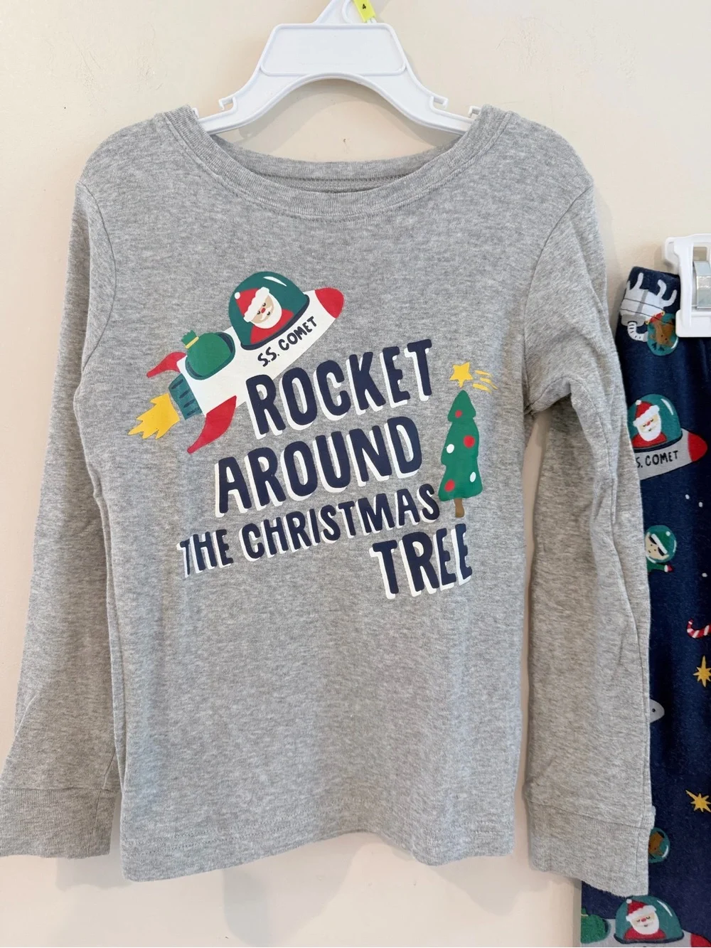Carter's Grey Top and Navy Rocket Christmas Pajama Set